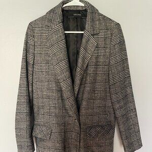 Zara Basic Women's Small Grey/Black Plaid Lightweight Wool Blend Jacket/Coat